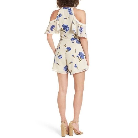 Privacy Please Revolve Women’s Romper Floral Cold Shoulder Cream Purple Small - Picture 16 of 16